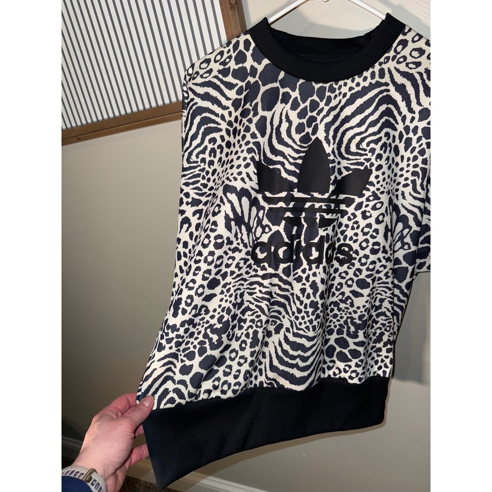 Adidas Originals Women Animal Print Trefoil Sweatshirt Leopard Zebra Black White View 3